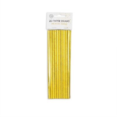 20 Papierstrohhalme 6 mm x 197 mm Metallic-Gold