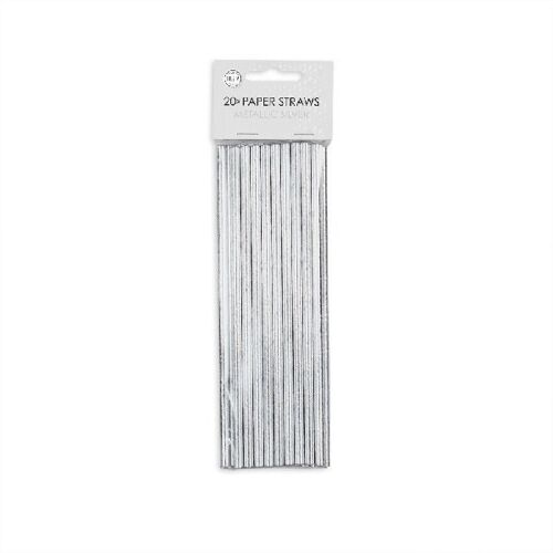 20 Paper straws 6mm x 197mm metallic silver