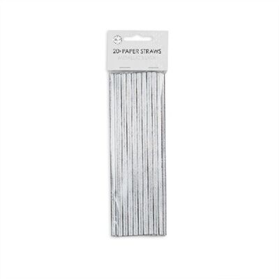 20 Paper straws 6mm x 197mm metallic silver