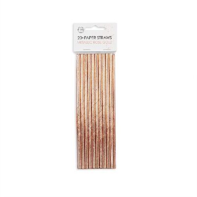 20 Paper straws 6mm x 197mm metallic Rose gold