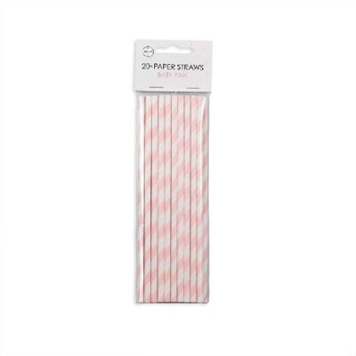 20 Paper straws 6mm x 197mm striped baby pink