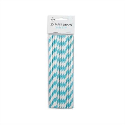 20 Paper straws 6mm x 197mm striped baby blue
