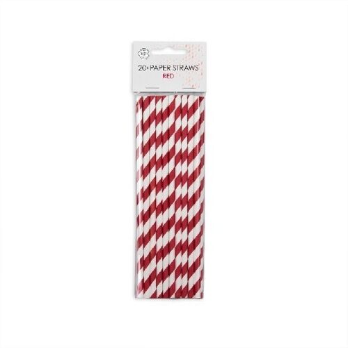 20 Paper straws 6mm x 197mm striped red