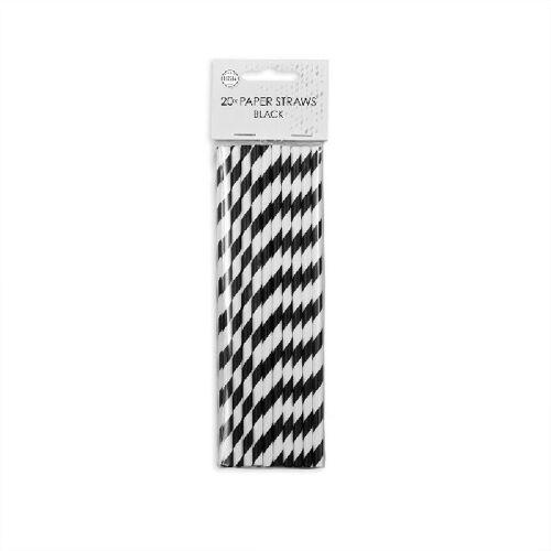 20 Paper straws 6mm x 197mm striped black