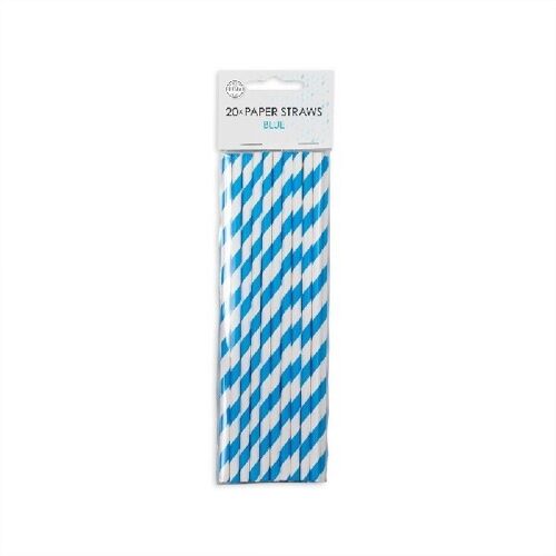 20 Paper straws 6mm x 197mm striped blue