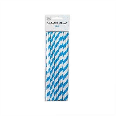 20 Paper straws 6mm x 197mm striped blue