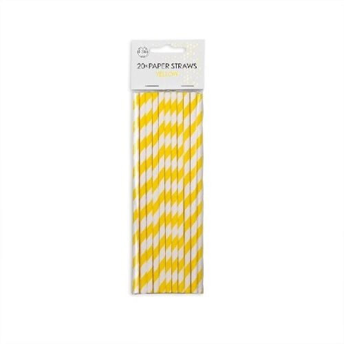 20 Paper straws 6mm x 197mm striped yellow