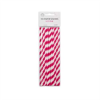 20 Paper straws 6mm x 197mm striped hotpink