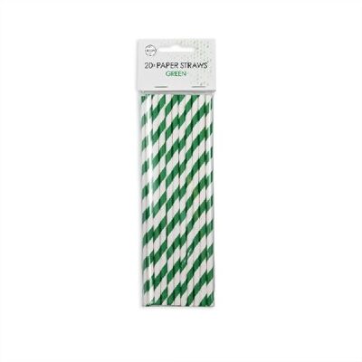 20 Paper straws 6mm x 197mm striped green