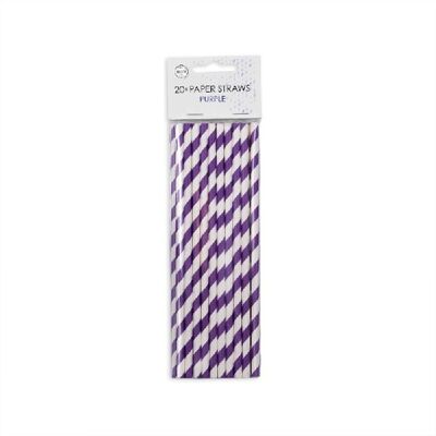 20 Paper straws 6mm x 197mm striped purple