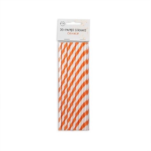 20 Paper straws 6mm x 197mm striped orange