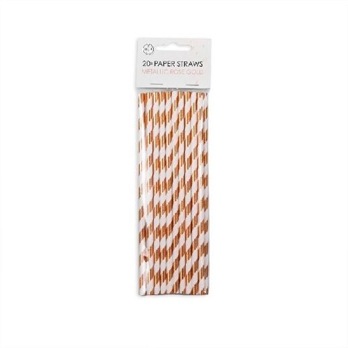 20 Paper straws 6mm x 197mm rose gold hotstamping