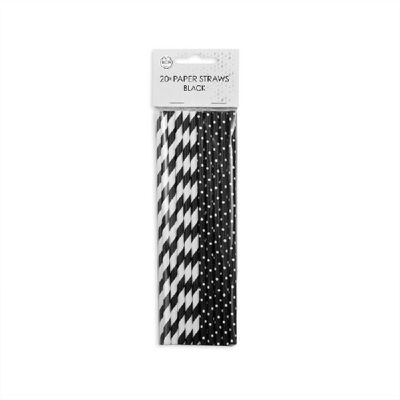 20 Paper straws 6mm x 197mm stripe/dot black