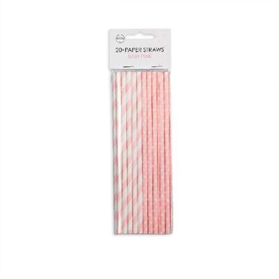 20 Paper straws 6mm x 197mm stripe/dot baby pink