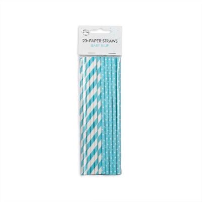 20 Paper straws 6mm x 197mm stripe/dot baby blue