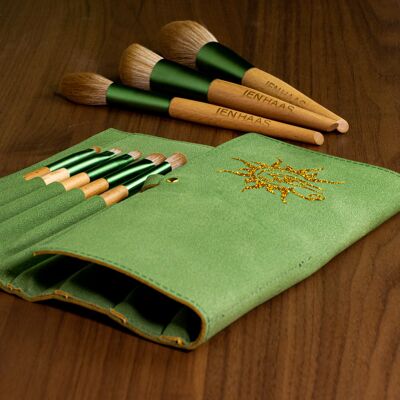 Kit de 10 pinceaux en bois et sa pochette verte JENHAAS