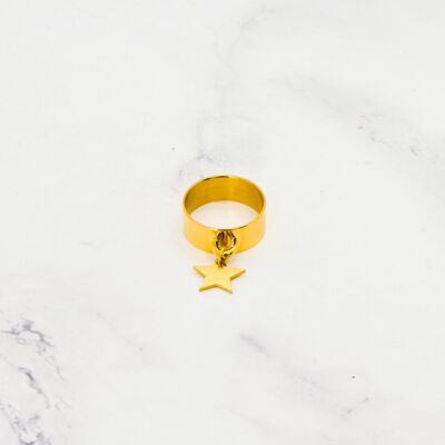 anillo con colgante de estrella grande
acero dorado - 8mm