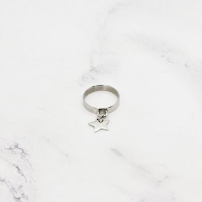 Bague breloque grande étoile 
acier - 3mm