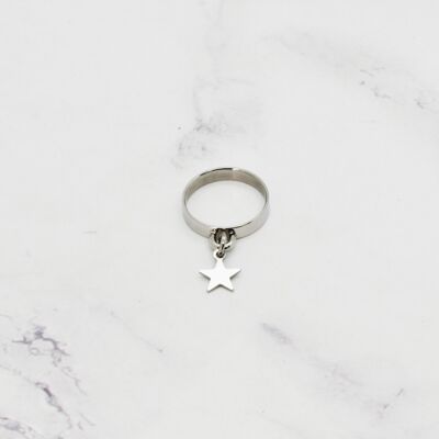 Small steel star charm ring - 3mm