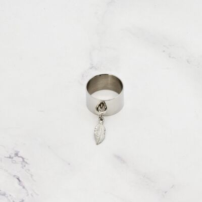Steel feather charm ring - 12mm