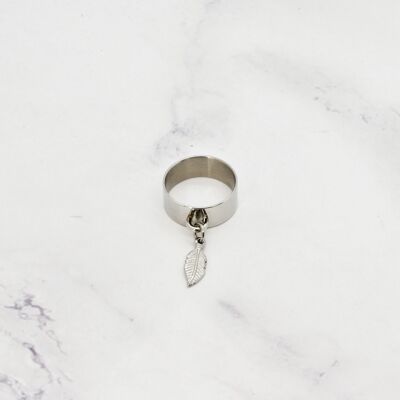 Steel feather charm ring - 8mm