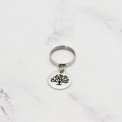 Bague pampille arbre 
de vie gravé acier - 3mm