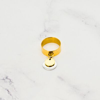 Bague acier doré
double pampille
bi color acier - 8mm