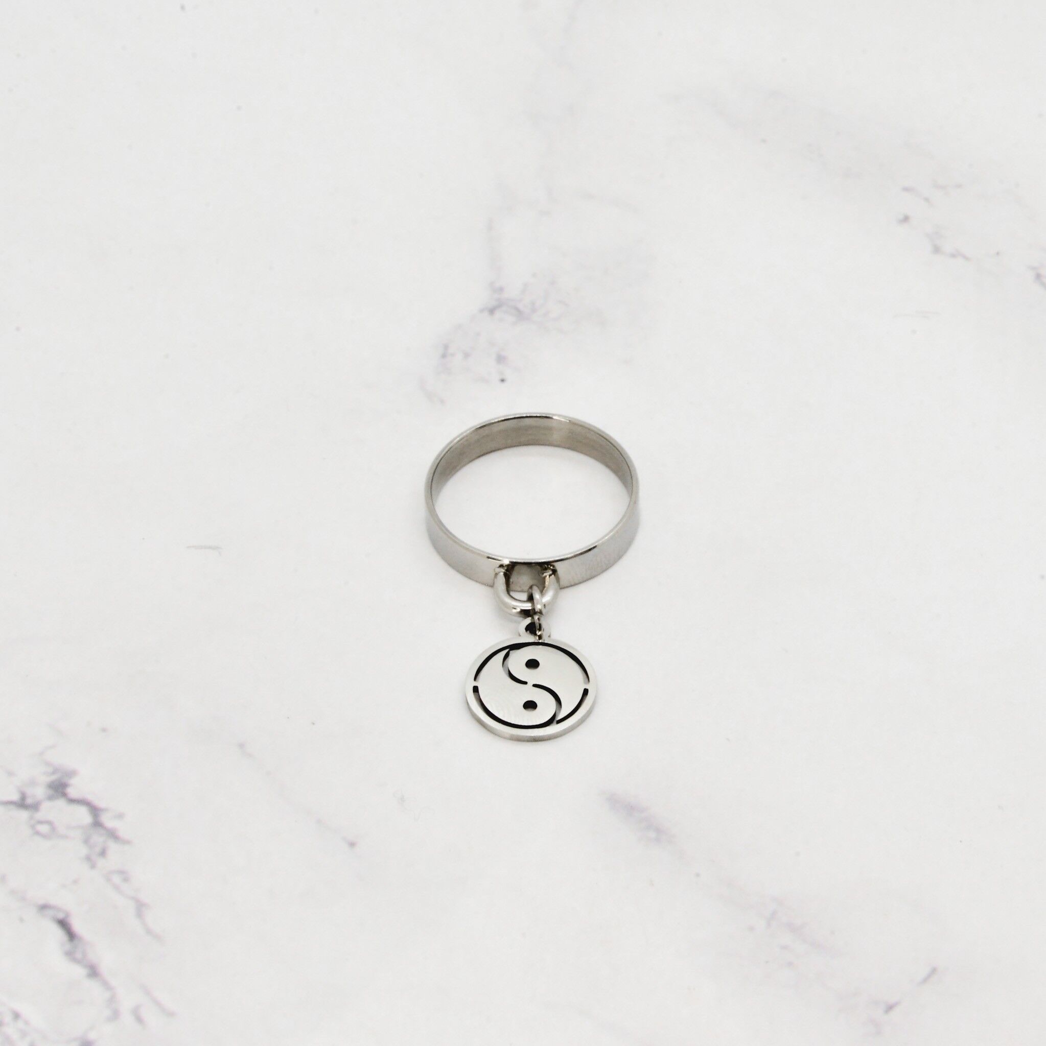 Anello in acciaio ying yang - 3 mm