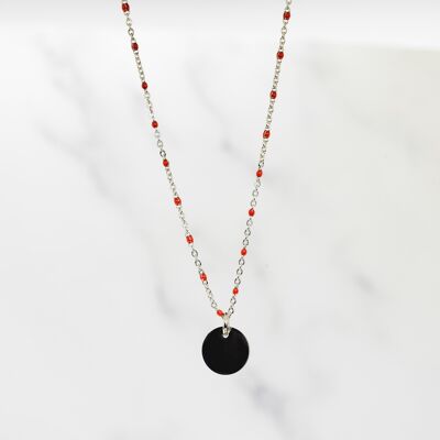 Halskette aus roter Emaille mit Stahlquasten