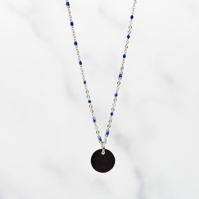 Collier émail bleu pampille acier