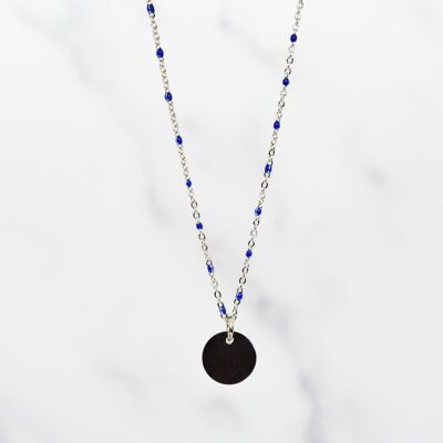 Halskette aus blau emailliertem Stahl mit Quasten