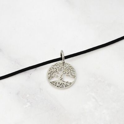 Steel tree of life cord necklace - 20mm