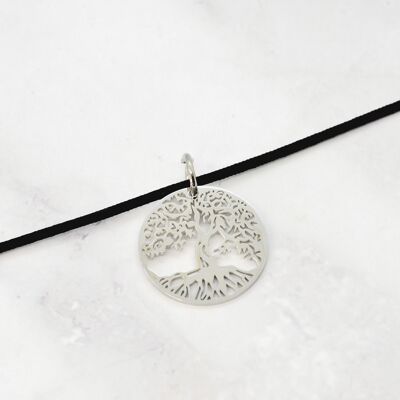Steel tree of life cord necklace - 27mm