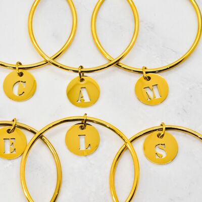 Set di 6 bracciali bangle con nappe traforate con lettere CAMMELLI dorate - 20 mm
