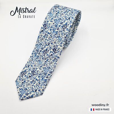 Liberty blue tie "Mistral" - made in France