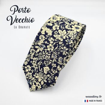 Cravate bleu marine au motif fleuri "Porto Vecchio" 1