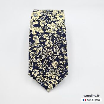 Cravate bleu marine au motif fleuri "Porto Vecchio" 2