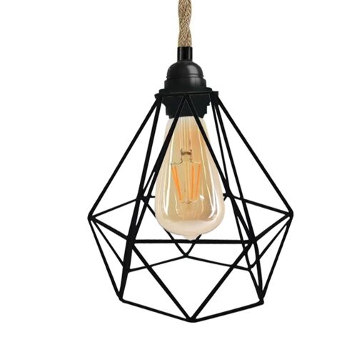 Drahtkäfig-Schirm mit Hanfkabel-Licht-Set, Heimdekoration, Plug-in-Pendelleuchte, E27-Fassung, Vintage-Glühbirne