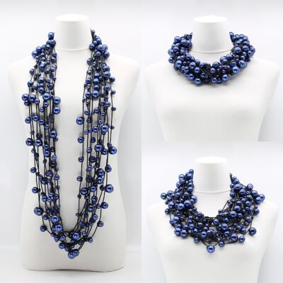 Collar de 10 hilos de perlas de imitación en cuero sintético - Azul