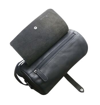 Molinero Cylinder Bag Sac à bandoulière en cuir Sac à bandoulière rond pour femme - Noir 3