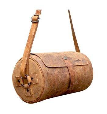 Molinero Cylinder Bag Sac à bandoulière en cuir Sac à bandoulière rond pour femmes - Camel 5