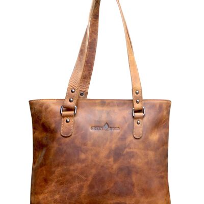 Olivia Top Handle Leather Shopper Bag Tote Shoulder Bag Women - Camel