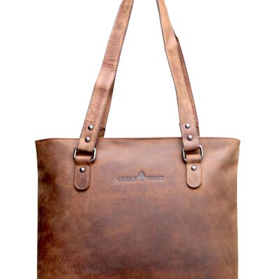 Olivia Top Handle Leather Shopper Bag Tote Bolso De Hombro Mujeres - Caqui