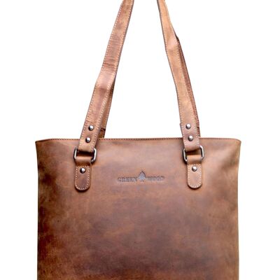 Olivia Top Handle Leather Shopper Bag Tote Sac à bandoulière Femmes - Kaki