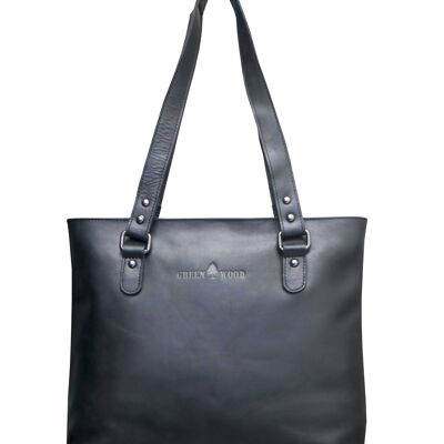 Olivia Top Handle Leather Shopper Bag Tote Shoulder Bag Women - Black