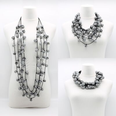 4-strand hand made polymer clay beads necklace - Grey