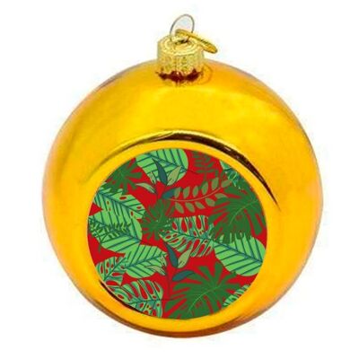 Christmas Baubles 'Green Leaf on Red'