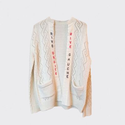 Pull brodé rive droite blanc