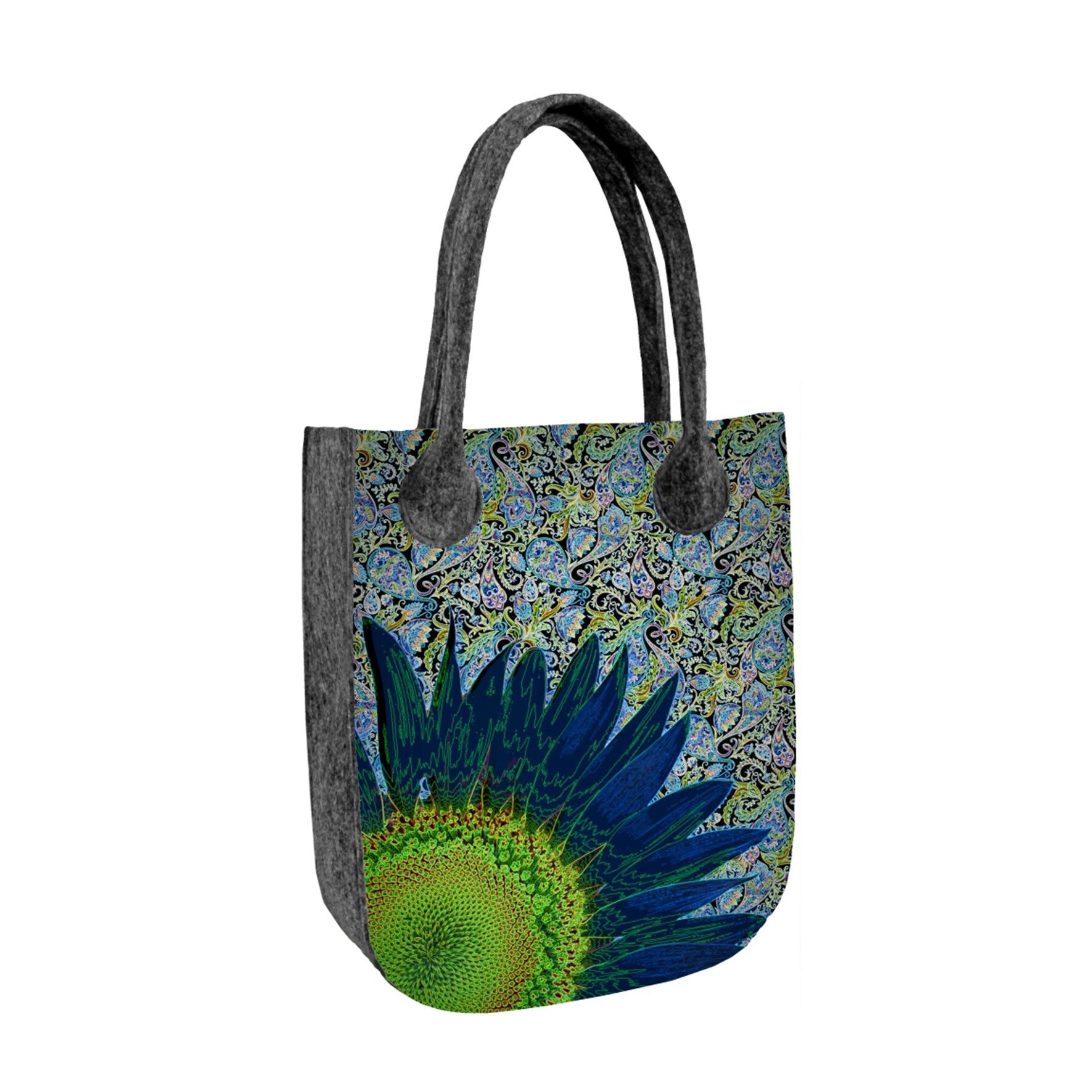 Blue Flower Shoulder Bag In Felt City Line Bertoni