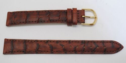 Bracelet montre cuir vachette véritable modèle bombé gr alligator congo marron 16mm extralong XL.